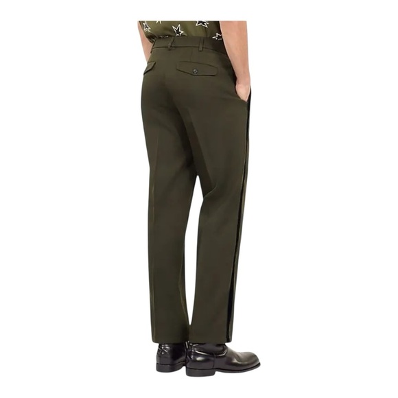 THE KOOPLES Mid-Rise Wide-Leg Trousers FR 48/ US 32 NWT Khaki Color black stripe - Picture 4 of 14